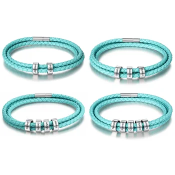 

Custom Engraved Family Name Braid Rope Bracelets & Bangles with 2-5 Stainless Steel Beads Charm Personalized Gifts for Women Men