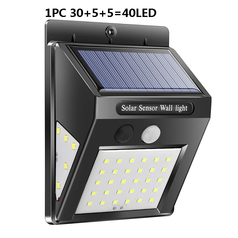 30/40 светодиодный уличный солнечный светильник с датчиком движения PIR, 4 шт., настенный светильник на солнечной батарее, водонепроницаемый энергосберегающий аварийный садовый светильник s - Испускаемый цвет: 1pcs 40 LED