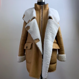 CAMEL SQXR FUR lady leather jacket women shearling leather jacket high quality women fur coat double-faced fur jacket - Цвет: CAMEL