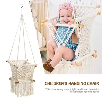 

Canvas Baby Swing Chair Hanging Wood Children Kindergarten Toy Outside Indoor Small Basket Swinging Rocking Chair Baby Toy