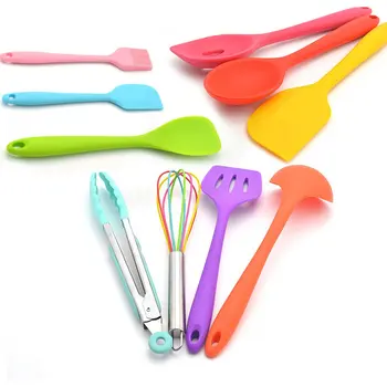 

10 PCS Colorful Non-Stick Pot Shovel Spoon Heat-Resistant Kitchen Utensils Whisk Environmentally Friendly Cooking Silicone Tool