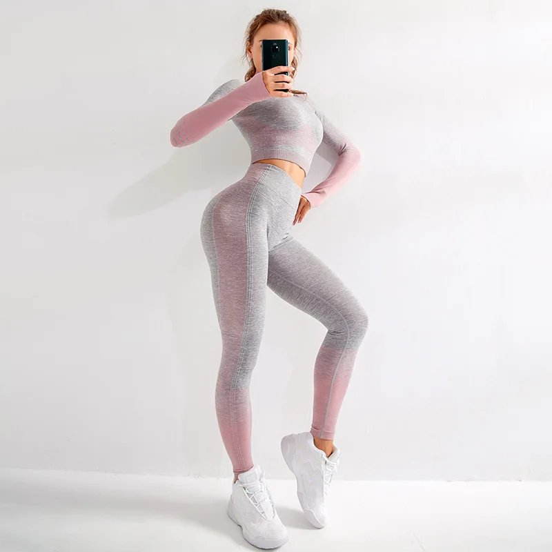 Pink Suit Бесшовные Леггинсы для йоги и топ, бюстгальтер, комплект для йоги, спортивный костюм для женщин, одежда для тренировок, тренажерного зала, спортивная одежда, комплекты для спортзала, женская спортивная одежда - Цвет: Pink Suit
