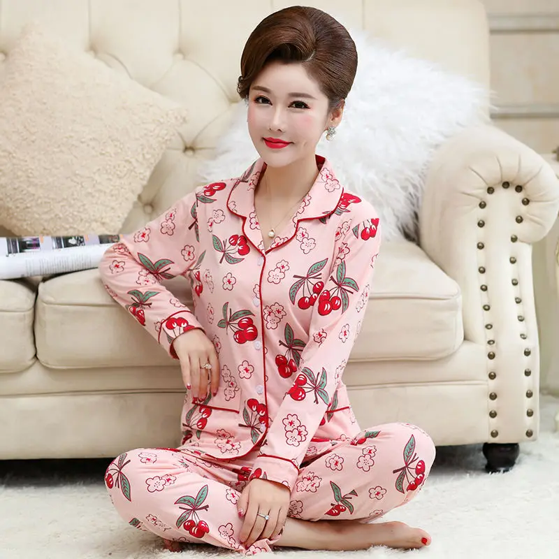 

New Ladies Pajamas Set Floral Printed Full Cotton Sleepwear Pyjamas Women pajamas set home suit new pyjama femme pijamas