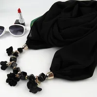 Women Printed Chiffon Ring Scarf Hijabs Multi-style Jewelry Necklace Flower Pendant Scarf Lady Apparel Accessories Wholesale 2