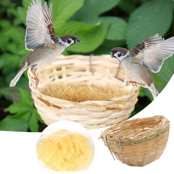 

Handwoven Bamboo Bird Nest Cage House Hatching Breeding Nest With Filled Grasses Decoration Handmade Birds Cages For All Bird