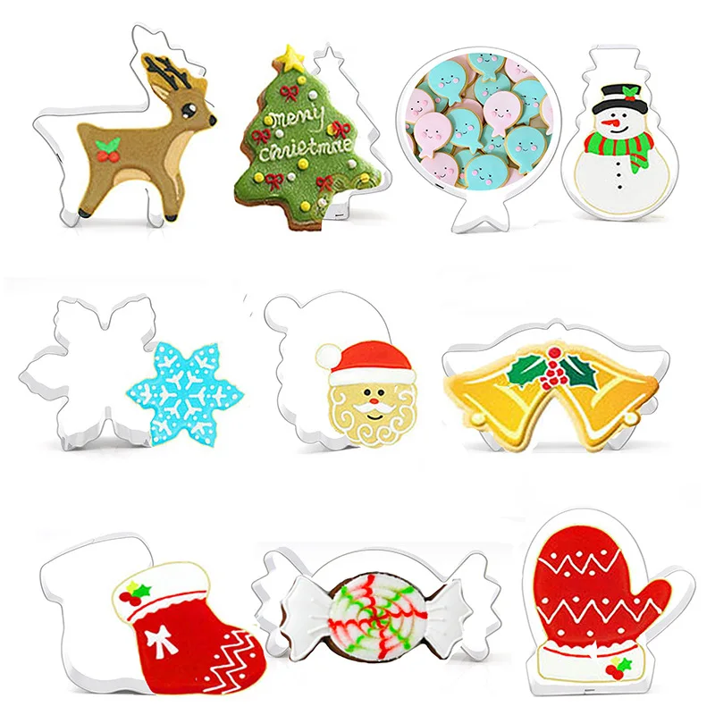 

10 Pack Christmas Cookie Cutter Stainless Steel Cut Candy Biscuit Mold Cooking Tools Christmas Theme Metal Cutters Mould
