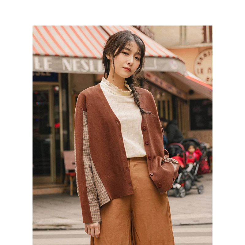 INMAN осень 2020 Новое поступление элегантный клетчатый кардиган с v-образным вырезом