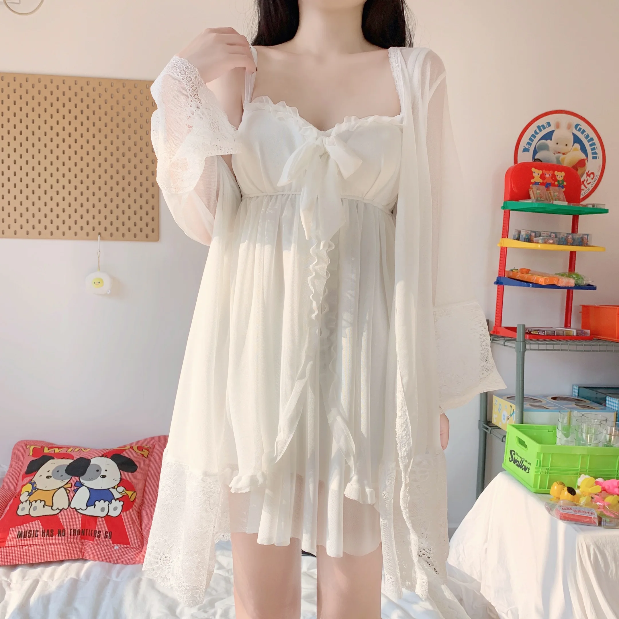 Lace Trim Vintage Wedding Lady Robe Suit Loose Satin Bride Bridesmaid Kimono Bathrobe Gown Sleepwear Intimate Plus Size Lingerie