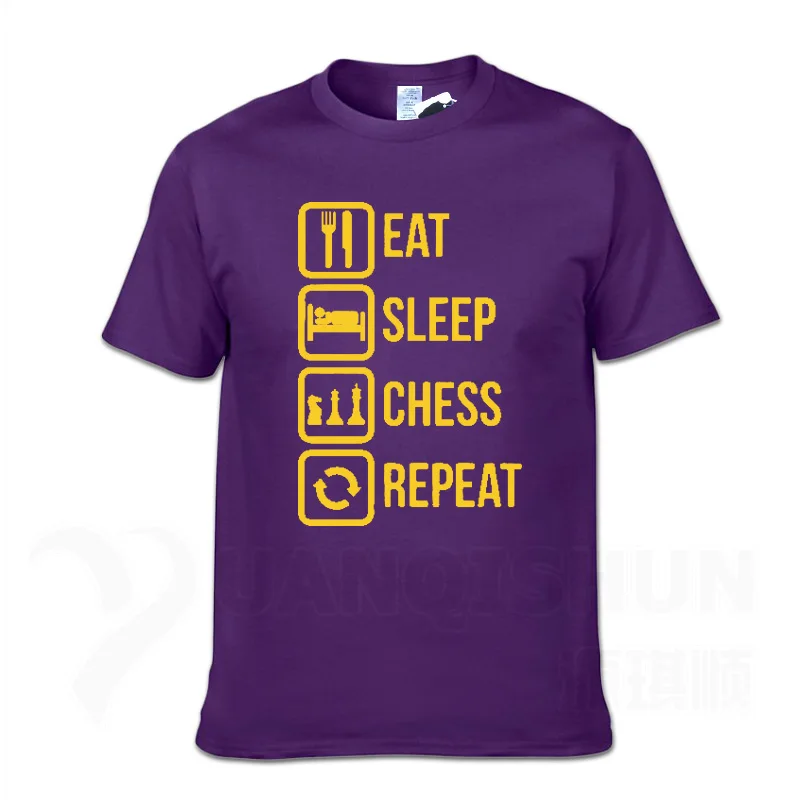 Повседневная футболка с надписью «Eat Sleep Chess Repeat», забавные мужские футболки, Подарочная хлопковая футболка с коротким рукавом, модные хлопковые топы 16 цветов - Цвет: Purple 2