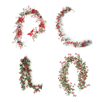 

Red Berry Garland Christmas Decoration 1.8M Artificial Red Berry Wreath with Pine Cone and Green Leaves Christmas Decoration