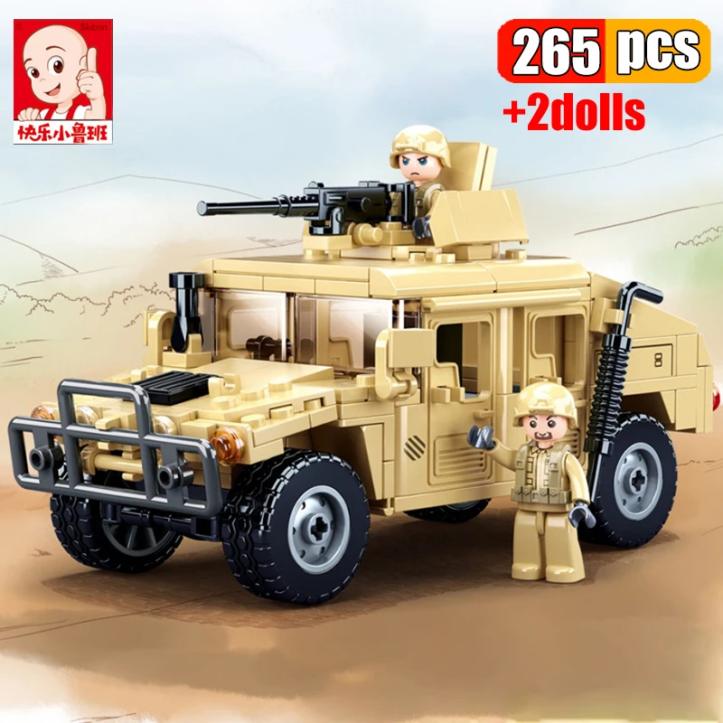 SLUBAN Military Humvee Jeeped H1 Military Army Assault Car Vehicle Building  Bricks