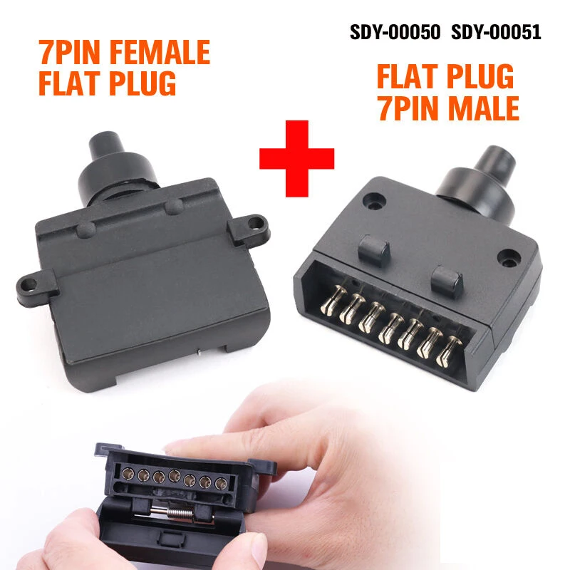 TRAILER SOCKET+TAILER PLUG 7 PIN FLAT PLASTIC ADAPTER TRAILER CONNECTOR BOAT CARAVAN