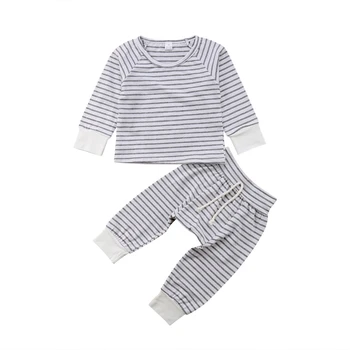 

lioraitiin Fast Shipping Toddler Baby Boy Autumn Clothing Set Long Sleeve Striped O-neck Top Pants 2Pcs Casual Clothing Set