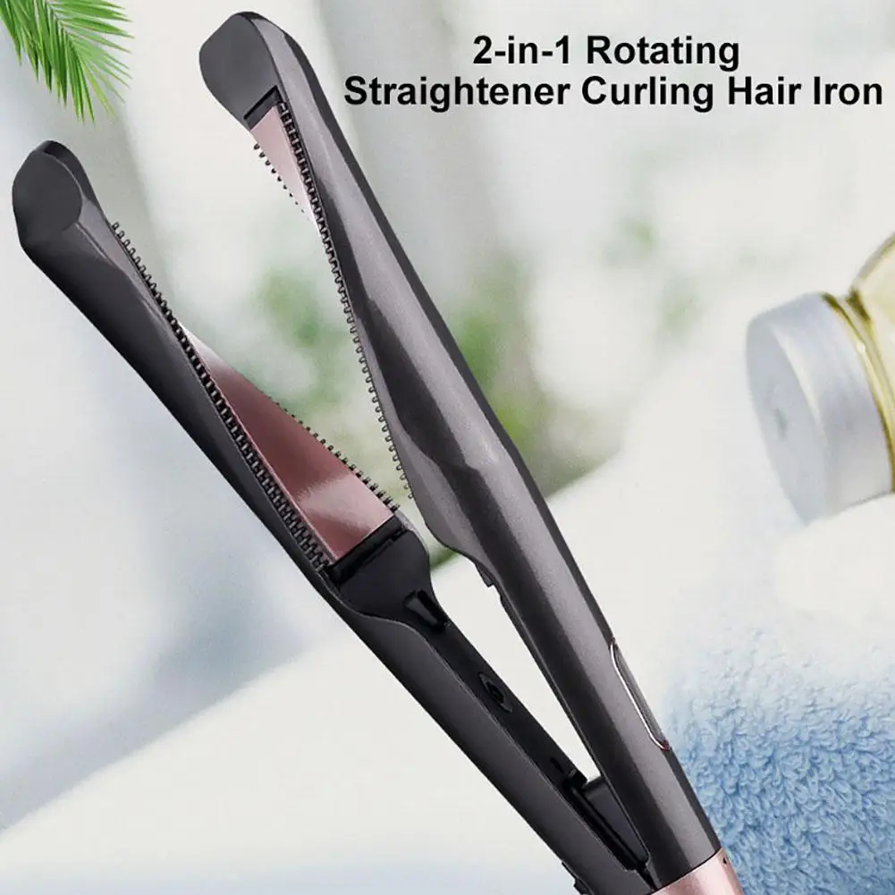 

2-in-1 Button Curler Rotating Thermostat Straightener Curler Ceramic Spiral Curling Professional Hair Iron