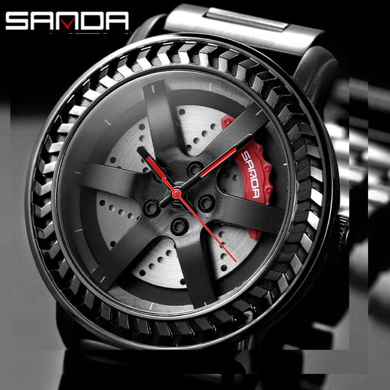 Car Wheel Rim Hub Men Watch Top Brand Sports Male Quartz Sliver Stainless Steel Band Wrist Watches Waterproof Relogio Masculino