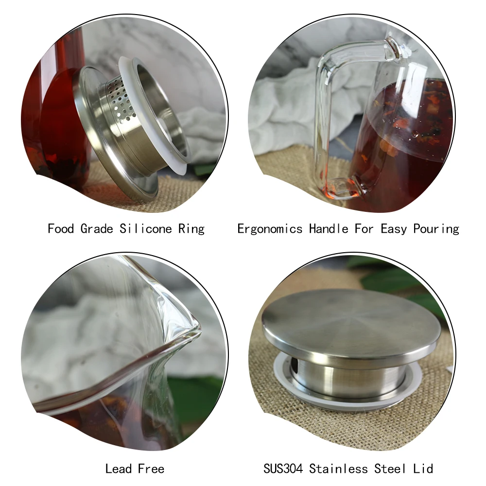 50 унций стеклянный кувшин с крышкой из нержавеющей стали, кувшин для ...