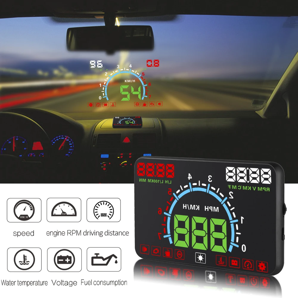 E350 OBD2 II HUD Car Display 5.8 Inch Screen Easy Plug And Play Overspeed Alarm Consumption display hud projector