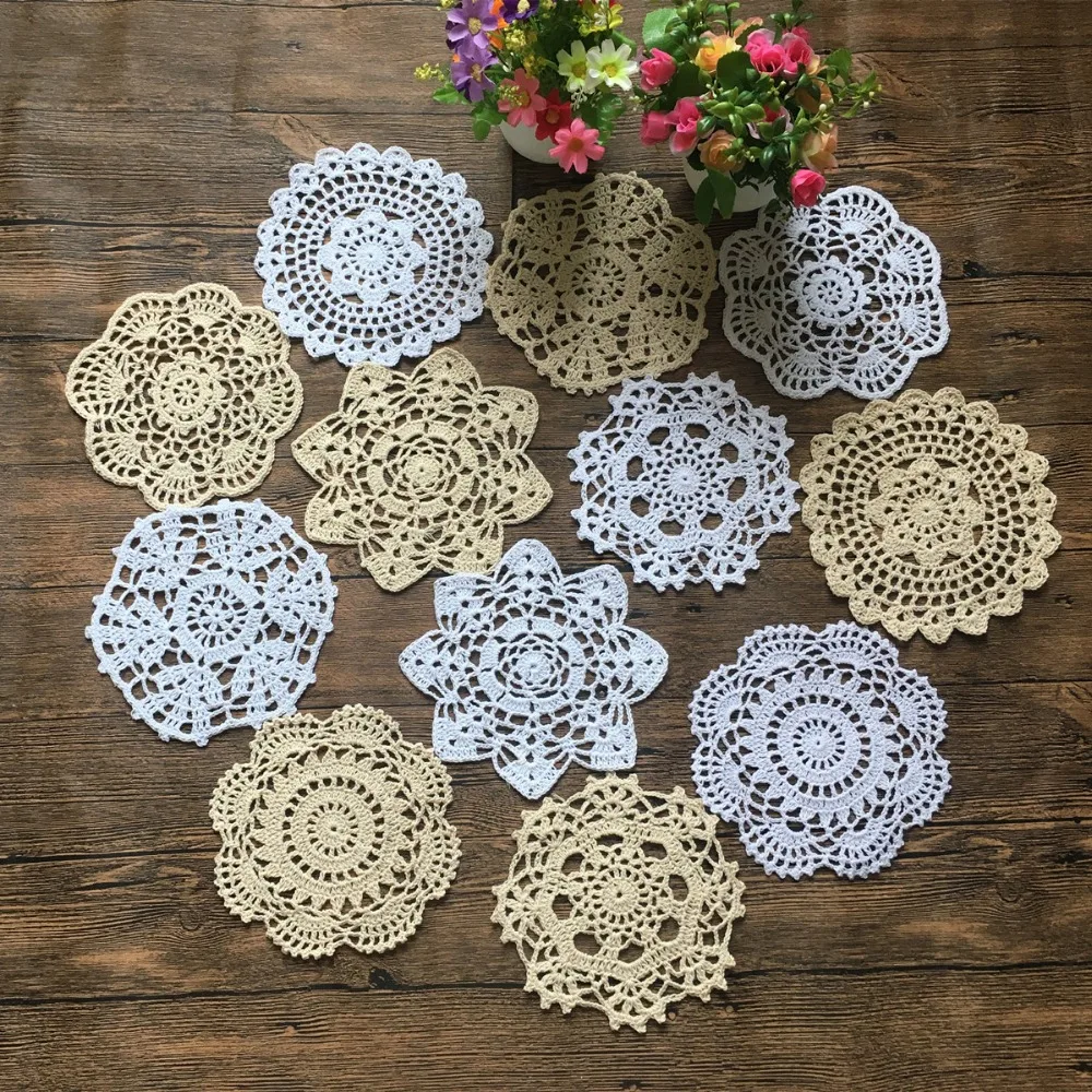 Лот из 12 ручных вязания крючком Doilies " белый и натуральный Винтаж Свадебные Чай Вечерние HD427