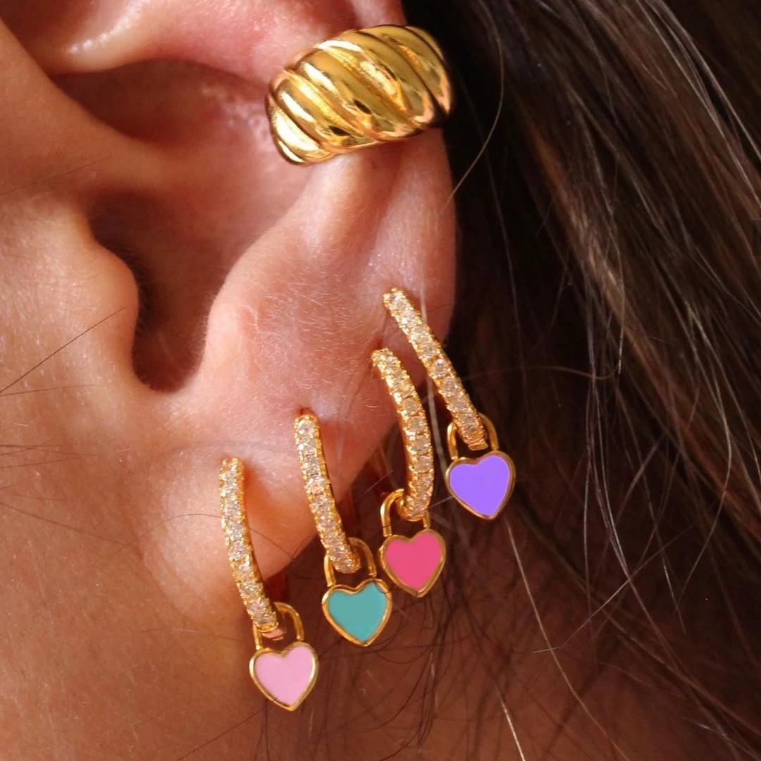 Bohemia Rainbow Leaf Pendant Drop Earrings For Women Multicolor Enamel Lovely Heart Star CZ Huggie Earrings Charm Jewelry