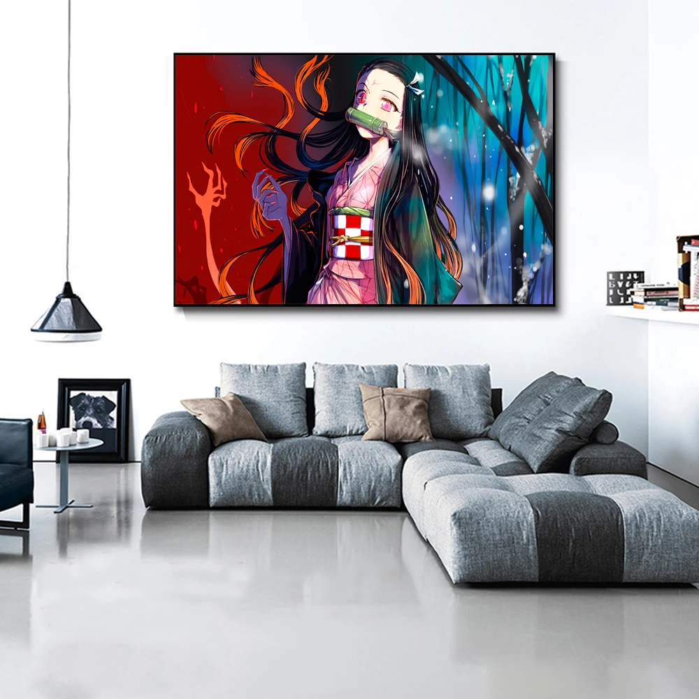 Tanjiro nezuko zenitsu inosuke demon slayer poster quadro de madeira lona  parede arte decoração cópias dormitório emoldurado decoração pintura -  AliExpress