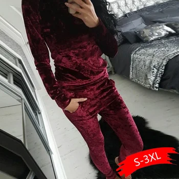 

3XL 6 Color Velvet Tracksuit Women Costume Velvet Set Long Sleeve Top Velour Tracksuit Sets for Women Sporting Suit