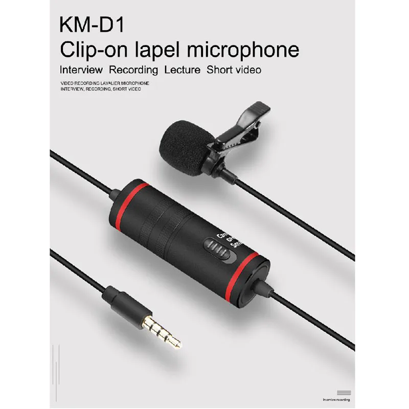 KM-D1 кабель петличный Cilp микрофон с кнопкой батарея конденсаторный микрофон для телефона и камеры SLR Vlog Recordering microfono