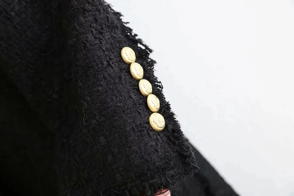 Зимнее шерстяное пальто английское офисное женское золотое двубортное Длинное Черное длинное пальто шерстяное пальто