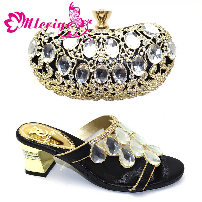 

Hot Selling Elegant Slipper Shoes And Bag Set New Aarival Black Color Ladies Shoes And Bag SetFor Woman Dress