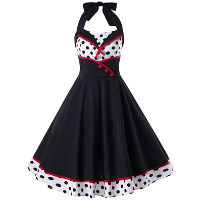 Сексуальное платье в горошек, 50 s, черно-белое летнее женское винтажное платье в стиле рокабилли, вечерние платья 1960s - Цвет: 1