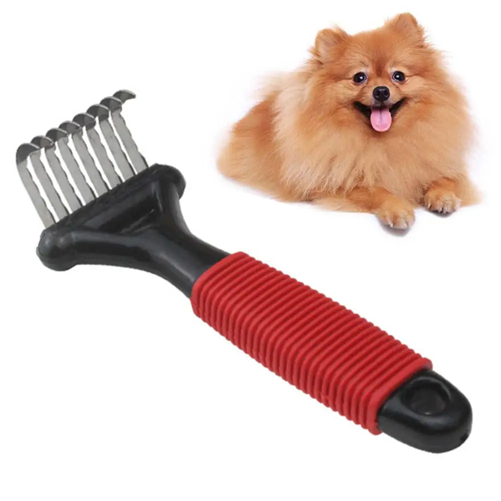Stainless Steel Plastic Pet Dog Fur Removal Brush Ergonomic Trimmer Grooming ToolHandle Comb Rake fur shinier