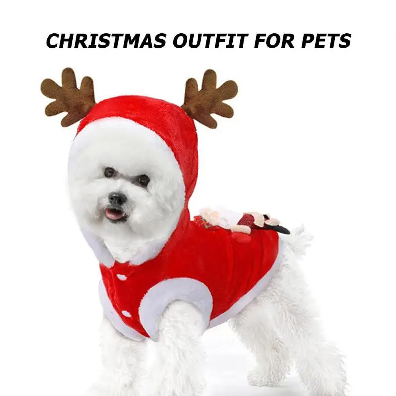 Рождественская домашняя собака костюм милый мультфильм одежда с Санта-Клаусом и оленем Pet костюм платье Рождественская одежда красное платье вверх Пальто Зимняя Толстовка