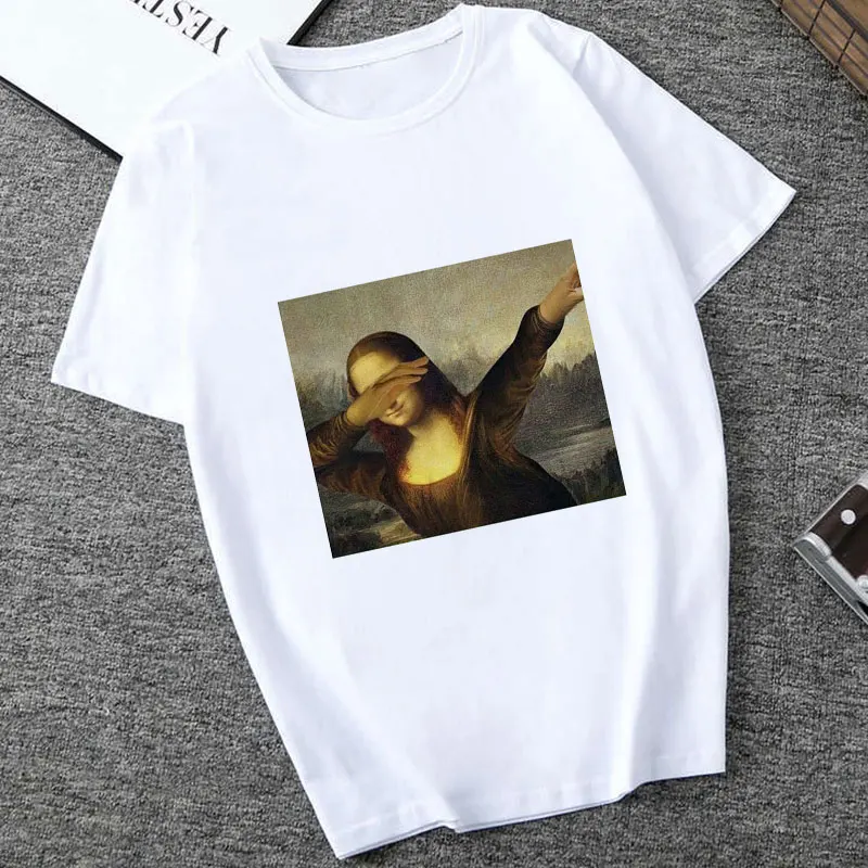 2466 Mona Lisa Spoof персональные футболки женские модные футболки Harajuku летние с коротким рукавом и круглым вырезом белые Топы Рубашки Camiseta Femina - Цвет: 2466