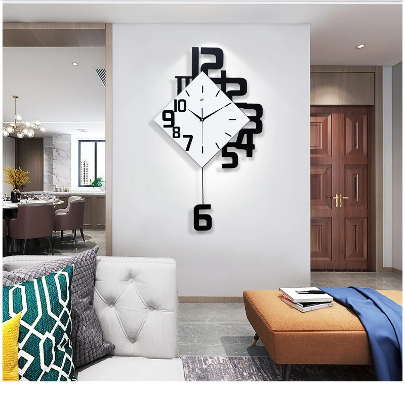 2021 new DIY wall clock home decoration wooden pointer stylish modern electronic clock living room single side mute