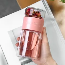 

High Quality 200ml Glass Water Bottles With Stainless Steel Filter Tea Infuser Portable Drinking Glass Tumbler For Coffee Tea