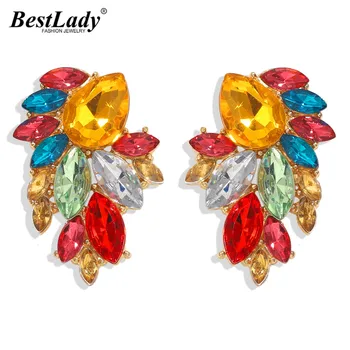 

Best Lady Hyperbole Bling Bling Crystal Big Stud Earrings For Women Multicolored Charm Fashion Jewelry Brincos Gifts Wholesale