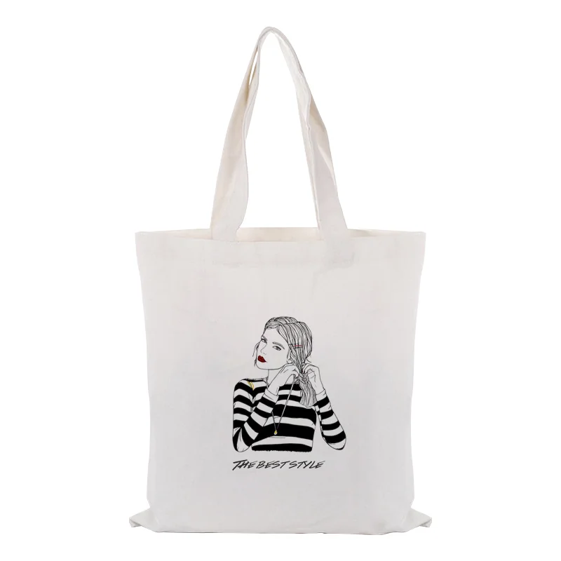 

canvas tote bag text DIY handbag print customized printing logo personlity daily use foldable shopping bag Reusable