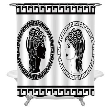 

Toga Party Shower Curtain Set,Roman Aristocrat Woman Profiles Circular Classical Frames Hairstyle Beauty Waterproof Fabric