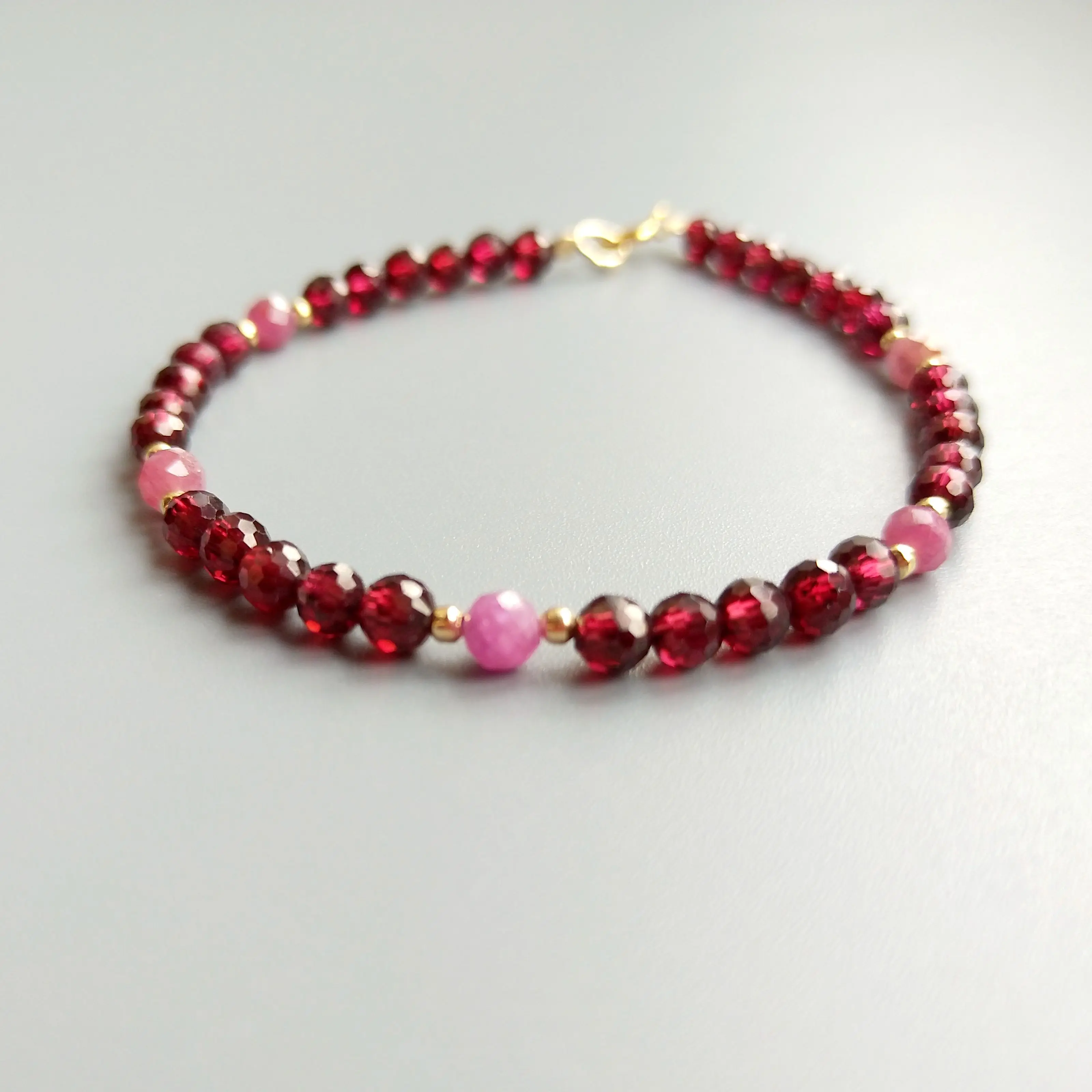 

Lii Ji Genuine 4mm Sparkling Garnet Ruby Bracelet 925 Sterling Silver 18K Gold Plated Delicate Bracelet For Women