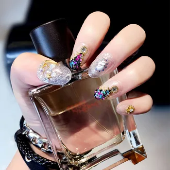 

24pcs/box with 2g glue new Pretty Glitter Large Sequins False Nails press on Rivets Decal Full Cover artificial nails With Glue