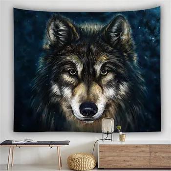 

Bedroom Decor Animal Tapestry 3D Wolf/Lion/Cat with Fire/black and White Leopard Tapestryt Wall Hanging