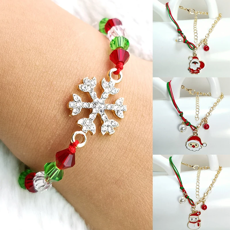 Bracciale donna argento con charm Babbo Natale pupazzo di neve e albero smaltati