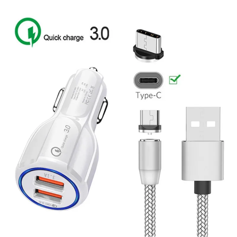 Car charger 1M cable Для samsung galaxy A20E A40 A50 A70 A90 S9 S10 Xiaomi mi 9T 9 8 lite Red mi K20 Магнитный кабель type C QC 3,0 USB быстрое автомобильное зарядное устройство - Тип штекера: Car charger 1M cable