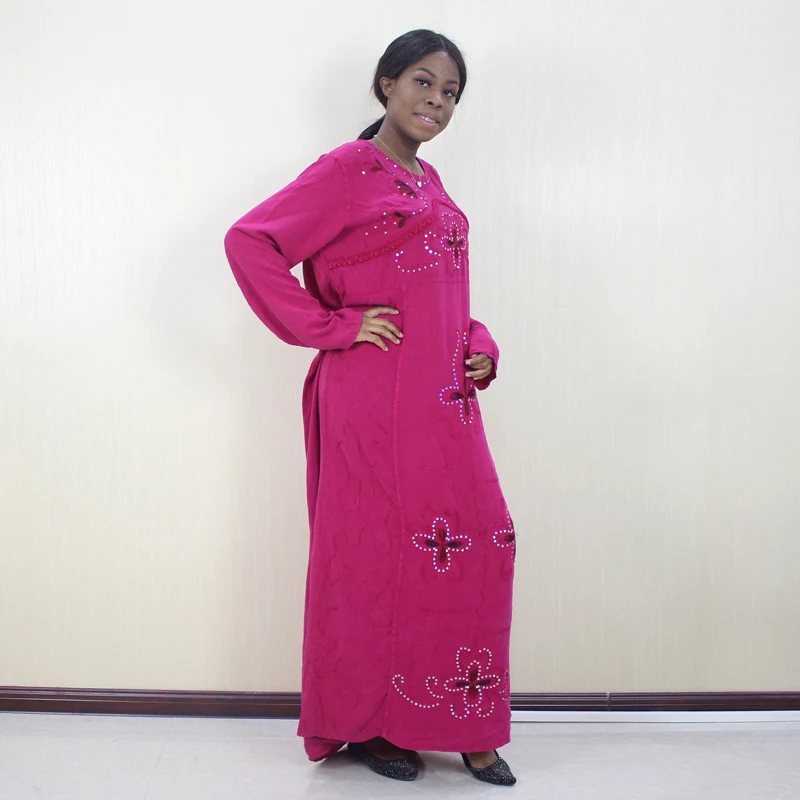 Африканские Дашики с вышивкой пайетками аппликации с длинным рукавом o-образным вырезом Модные новейшие женские платья африканские платья для женщин - Цвет: Фуксия