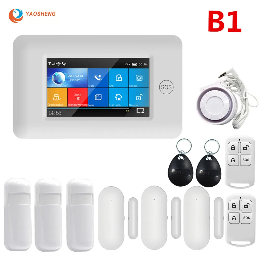 B1 SET 4,3 дюймов TFT сенсорная панель 433 МГц wifi GSM беспроводной против взлома домашняя охранная сигнализация RFID карта с детектором газа - Цвет: B1 SET