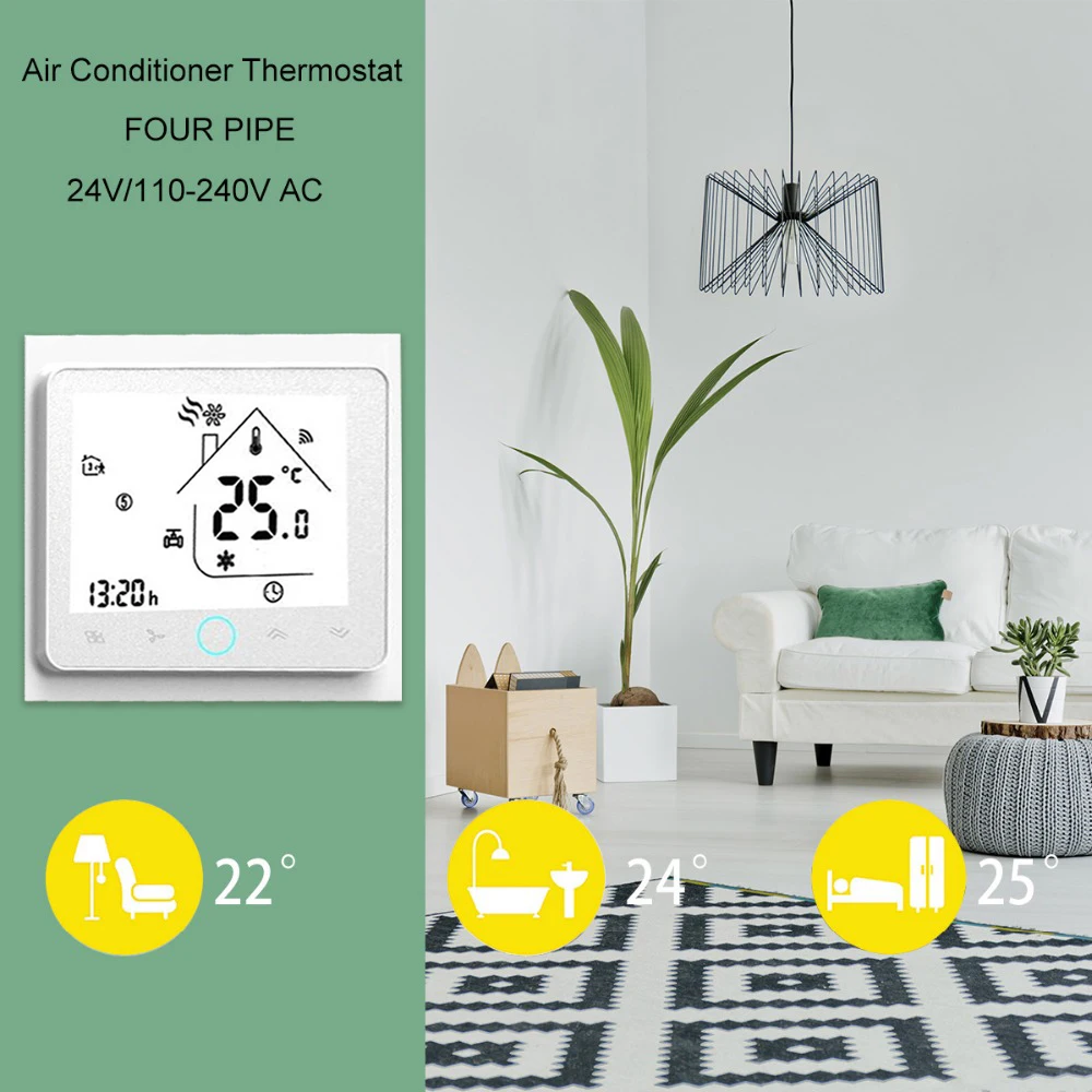 

LCD Screen WiFi Thermostat Voice Control Central Air Conditioner Temperature Controller Compatible With Alexa Google Home IFTTT