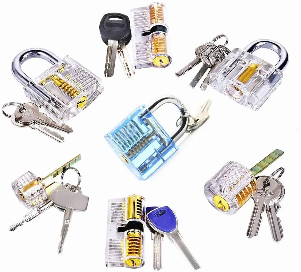 7pcs Transparent  Picking Practice Lock with KeysLocksmith Training Locks Various Locks Locksmith Supply