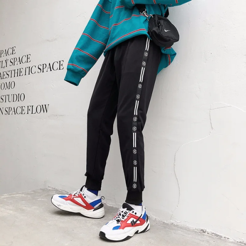 

2019 Spring Pants Men's Korean-style Trend Capri Pants Classic Stripes Beam Leg Harem Pants Students Casual Athletic Pants