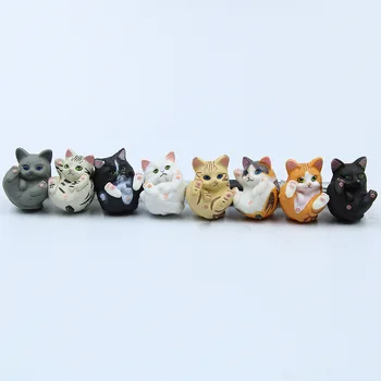 

8Pcs/Set Cute Striped Cat Moss Plant Pots Micro Landscape Ornaments Miniature Figurine Fairy Garden Decor Key chain Accessories