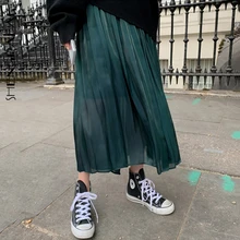 SHENGPALAE, осень, высокая талия, сплошной цвет, свободная, элегантная одежда, длинный абзац, складка, половина тела, юбка, корейская мода, для женщин, A952