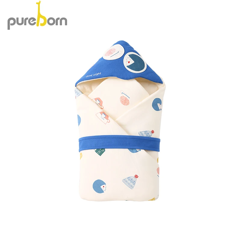 Pureborn Пеленальное Одеяло для новорожденных мальчиков и девочек, Хлопковое одеяло с мультяшным рисунком, спальный мешок, постельные принадлежности на зиму и весну - Цвет: blue